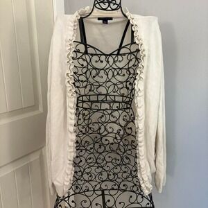 Cashmere/Cotton Tommy Hilfiger Size XL Cream Cardigan with Ruffles